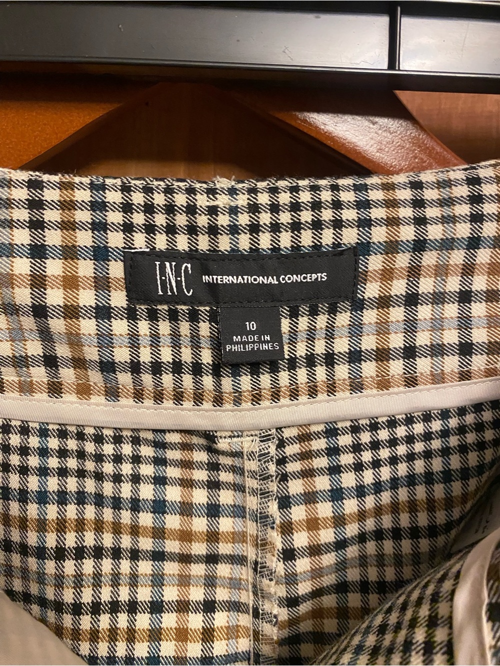 INC International Concepts Plaid Skort in Black, Tan & Navy